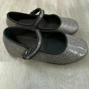 ZARA Kids Girls Silver Glitter Mary Jane Shoes Sparkly Party Flats Size 27